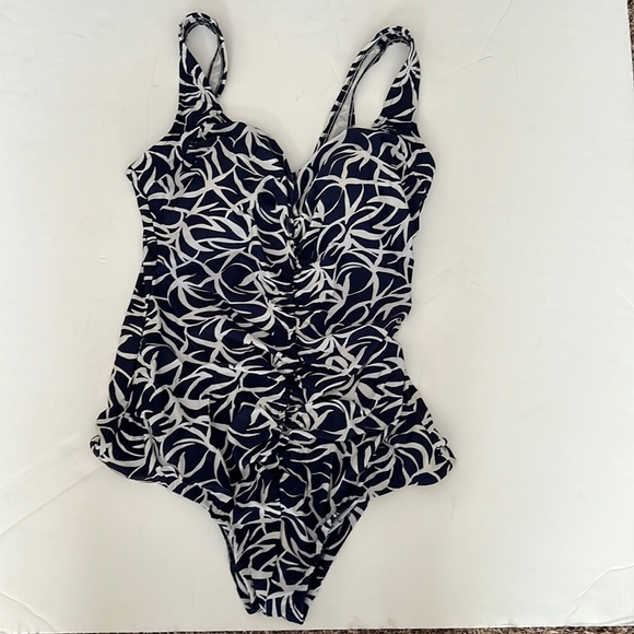 Maxine of Hollywood Navy and White Ruched Front One Piece Swimsuit - Picture 1 of 7